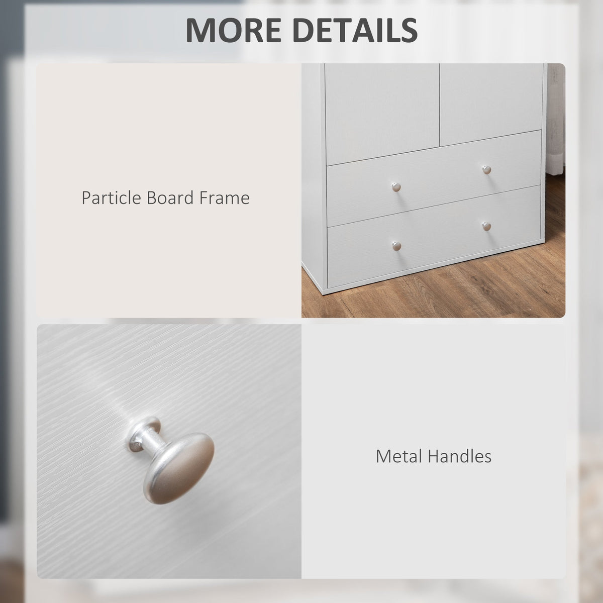 Briar Modern Wardrobe Closet with 2 Drawers and Hanging Rod-White