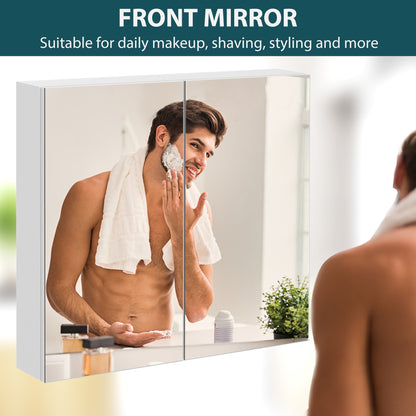 Wall Mounted Mirror Cabinet, Bathroom Medicine Cabinet with Mirror, 2 Doors and 3-tier Shelving, Silver
