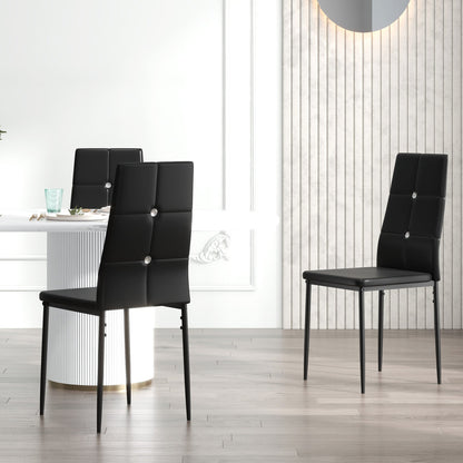 Set of 6 Button Tufted Back Side Chairs with Upholstered Seat, Steel Legs for Living Room, Kitchen, Bedroom, Black
