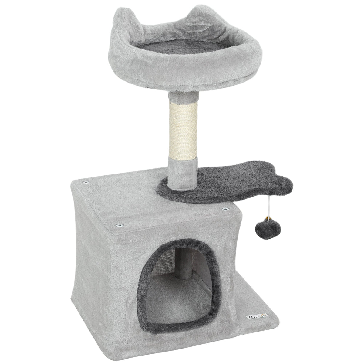 28" Cat Tree Tower with Plush Top Bed, Cozy Condo, Sisal Scratching Post, Perch, Dangling Ball, Beige and Yellow