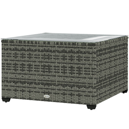 24.4" Patio Wicker Coffee Table, PE Rattan Outdoor Side Table with Tempered Glass Top, Black
