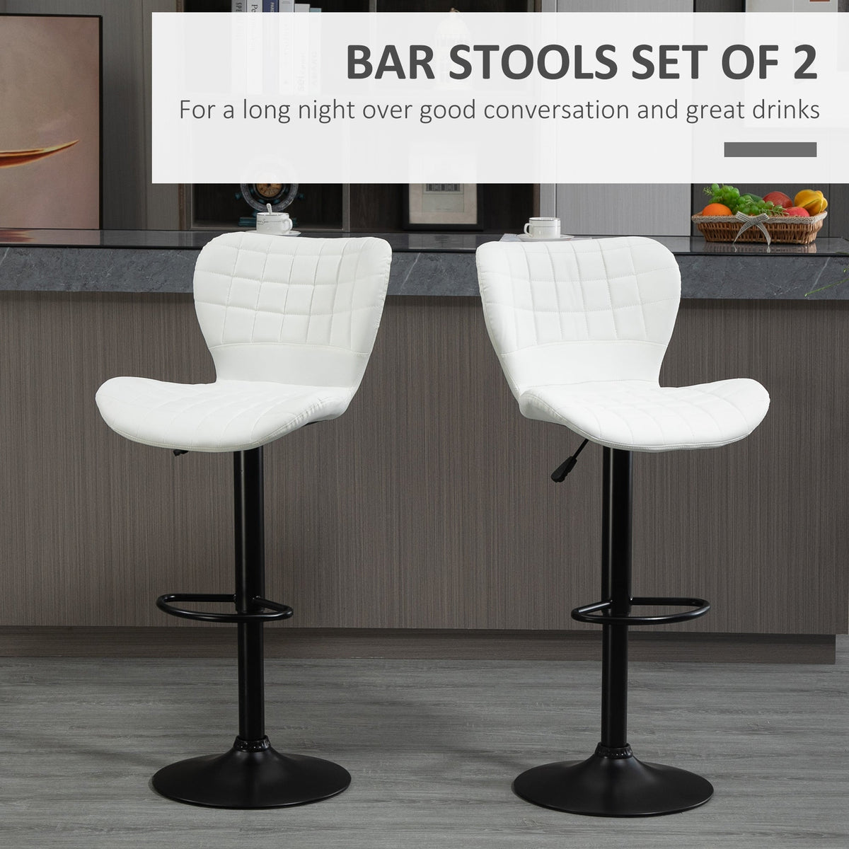 Avion Counter/Barstools with Adjustable Height and Swivel-Set of 2-White