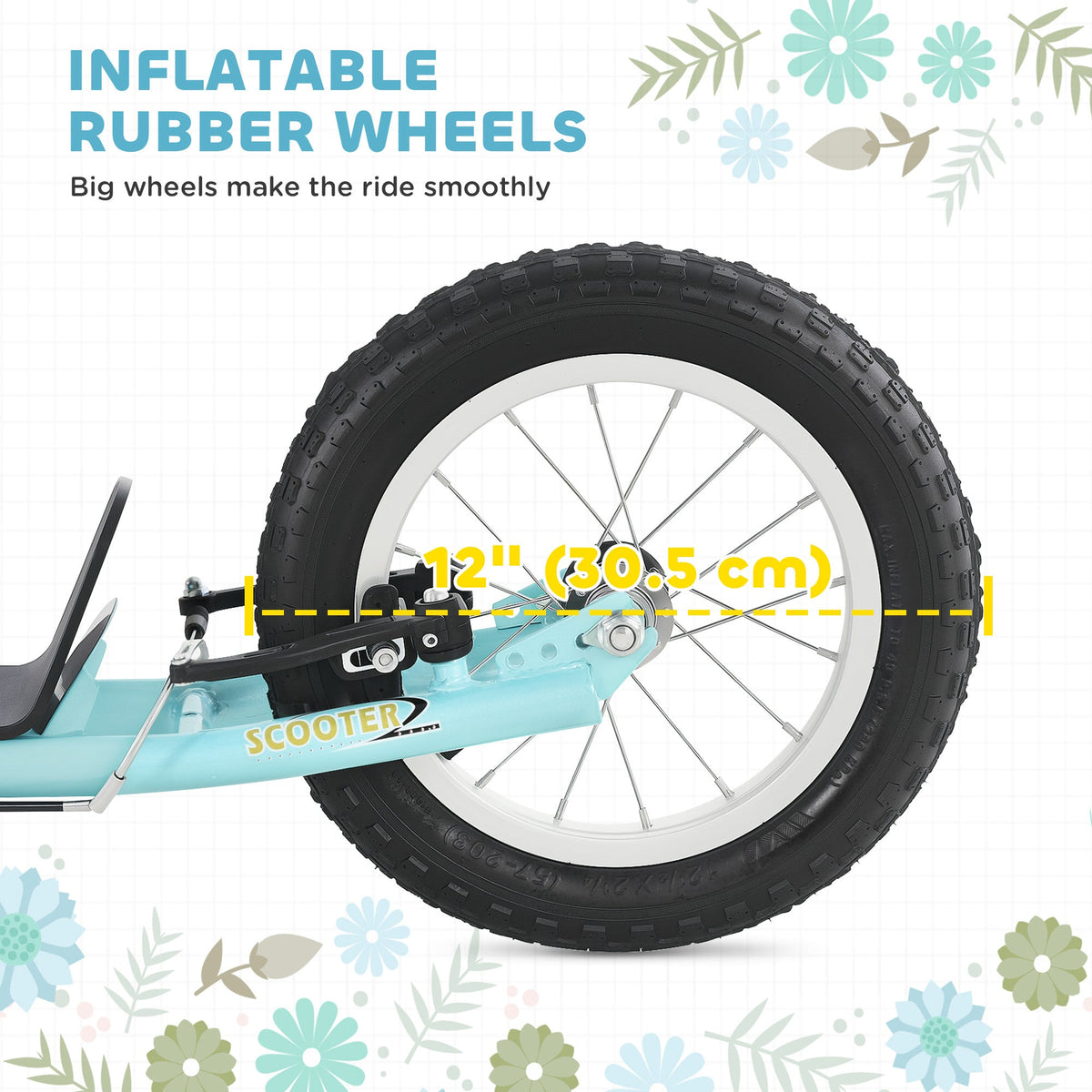 Dual Brakes Kick Scooter 12-Inch Inflatable Front Wheel Ride On Toy for Age 5+, Blue