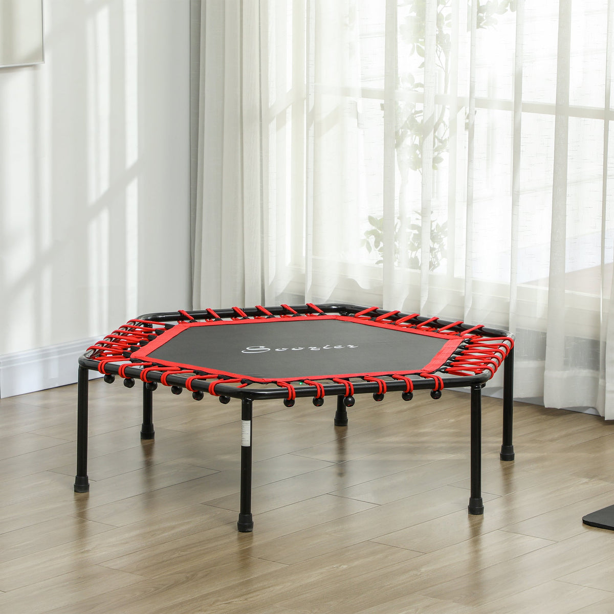 45" Rebounder Trampoline for Adult, Quiet Bungee Rebounder with LED Lights Remote Control, Red