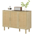 Quinn Bohemian 46.9" Hallway Cabinet/Sideboard with 3 Rattan Doors-Oak