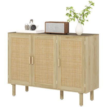 Quinn Bohemian 46.9" Hallway Cabinet/Sideboard with 3 Rattan Doors-Oak