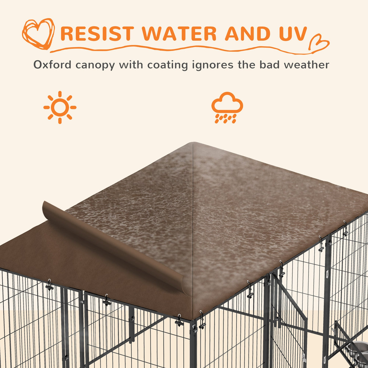 4.6' x 4.6' x 5' Outdoor Dog Kennel with Canopy, Rotating Bowls, Coffee