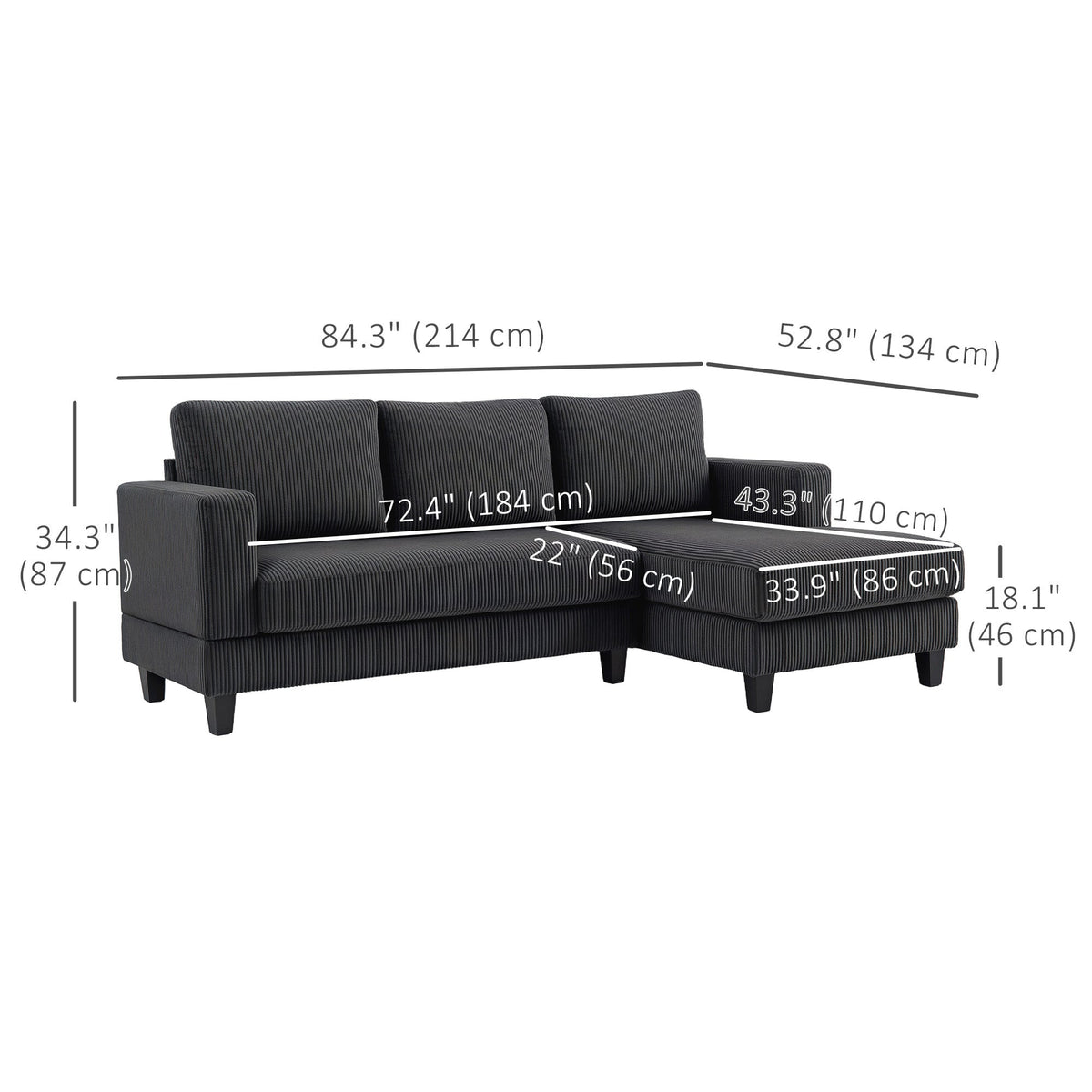L Shaped Couch, L Shape Sofa with Chaise Lounge and Spring Cushion for Living Room, Bedroom, Beige