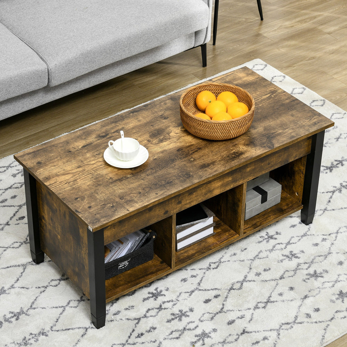 Lift Top Coffee Table, Modern Center Table with Storage Shelves and Hidden Compartment for Living Room, 41" L, Espresso