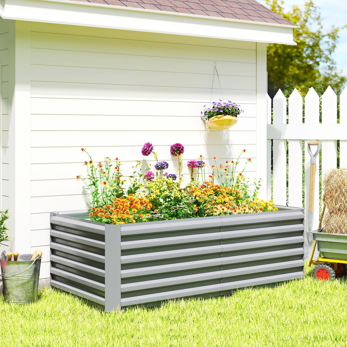 6' x 3' x 2' Raised Garden Bed, Galvanized Planter Box for Growing Flowers, Herbs and Vegetables, Brown