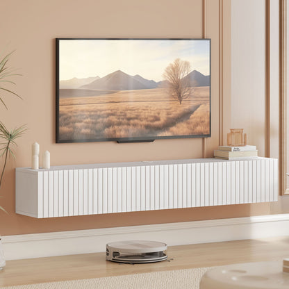 Jesse 55" Floating TV Stand with 2 Fluted Flip-Down Doors for TVs up to 72"-White