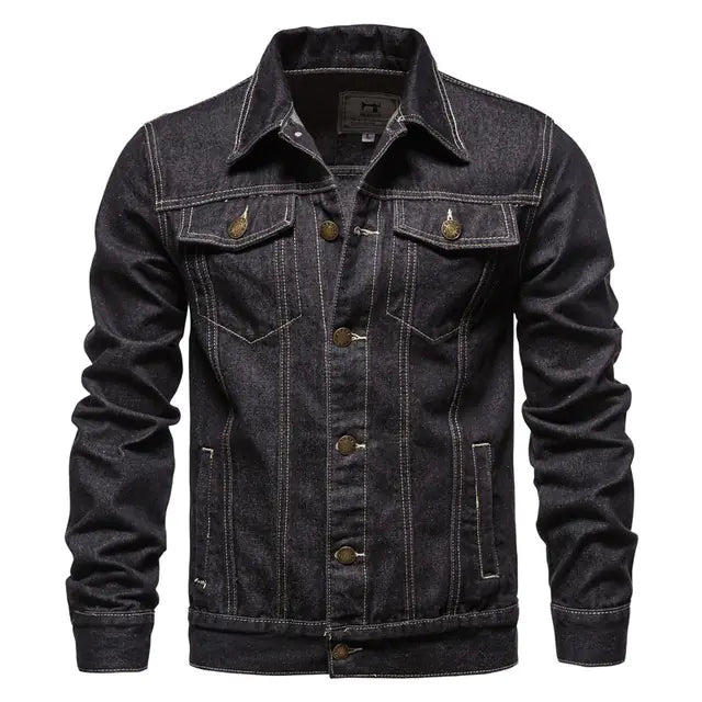 Men's Casual Blue Denim Jacket with Lapel Design