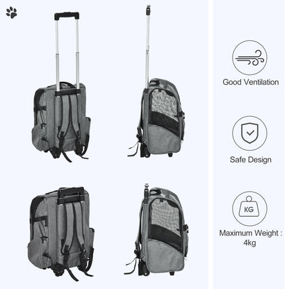 2-IN-1 Pet Luggage Box Backpack Carrier Cats Dogs w/ Handle, Rolling Wheel Grey