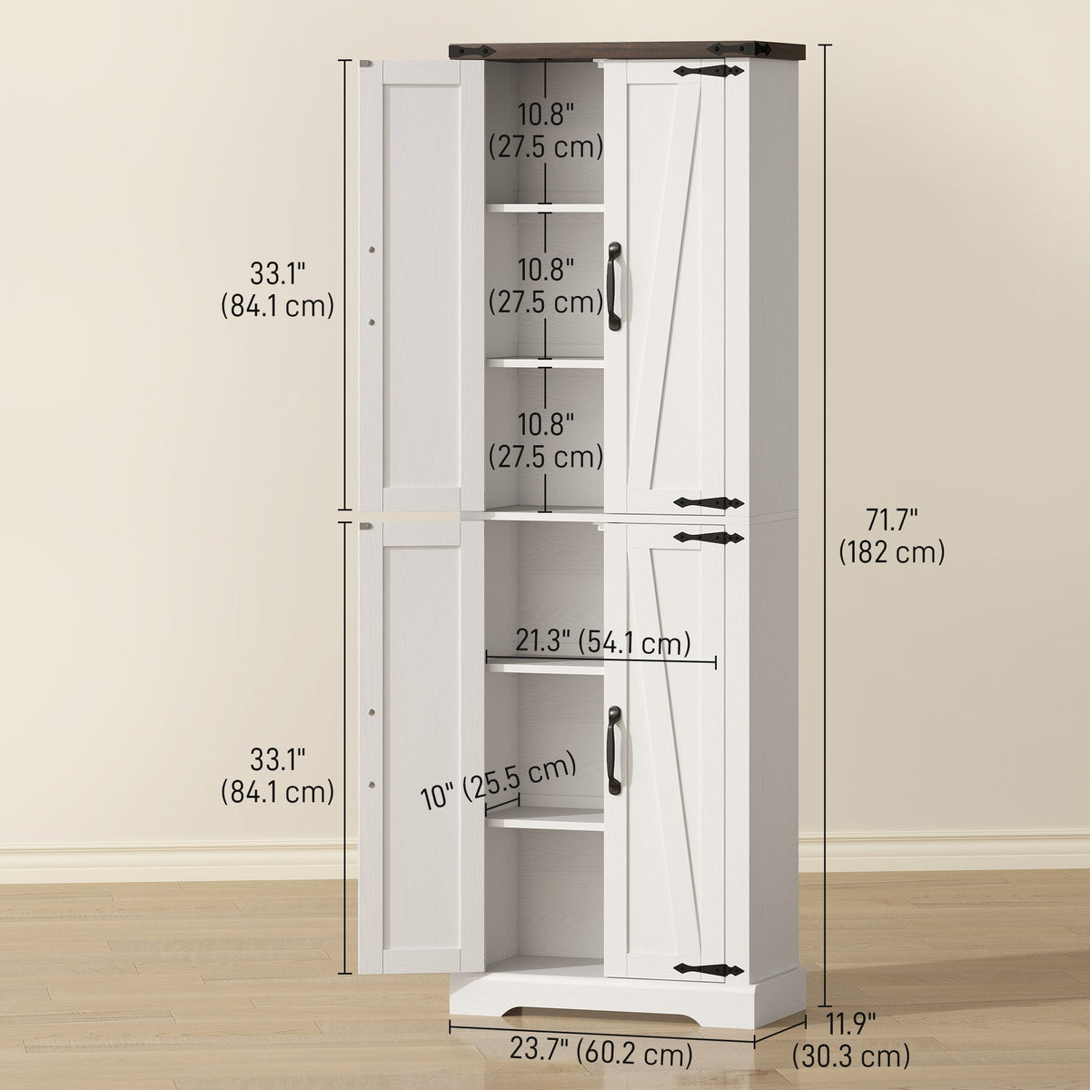 72" Pantry Cabinet, Farmhouse Freestanding Kitchen Storage Cabinet with Adjustable Shelves for Dining Room, Black