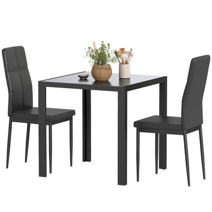 5-Piece Rectangular Glass Kitchen Table and Chairs with Metal Frame and Faux Leather Upholstery for Dining Room, Black