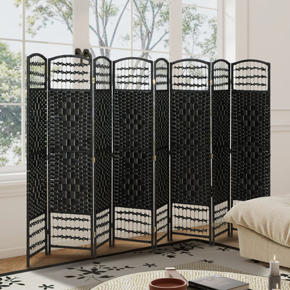 4 Panel Folding Room Divider, Portable Privacy Screen, Wave Fiber Room Partition for Home Office, Black