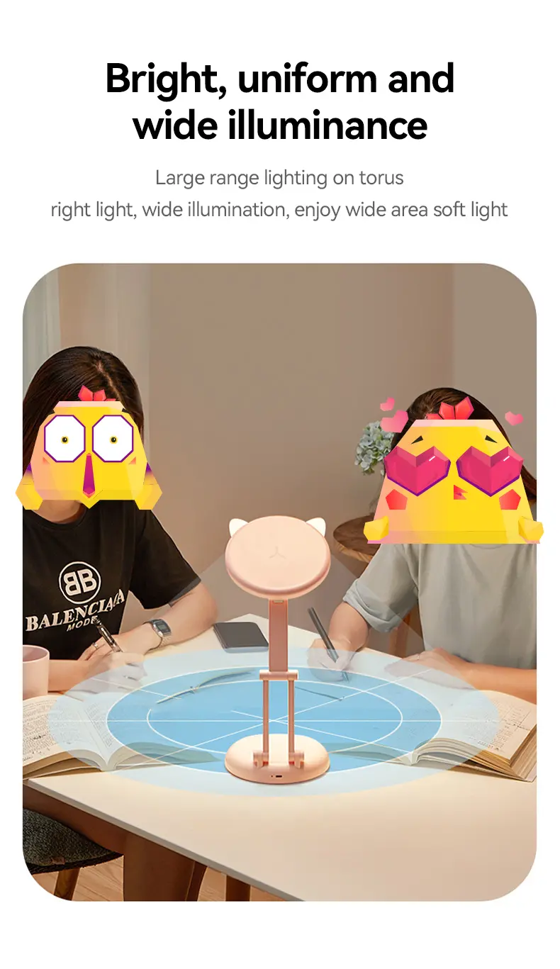 Cute Touch Control LED Desk Lamp - Portable Pink Cat Ear