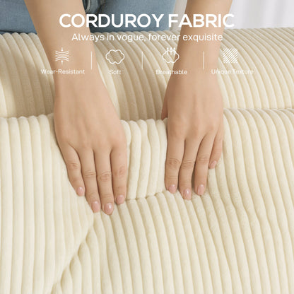 IVAN Boneless Corduroy 3 Seater Sofa with Deep Seats-Beige