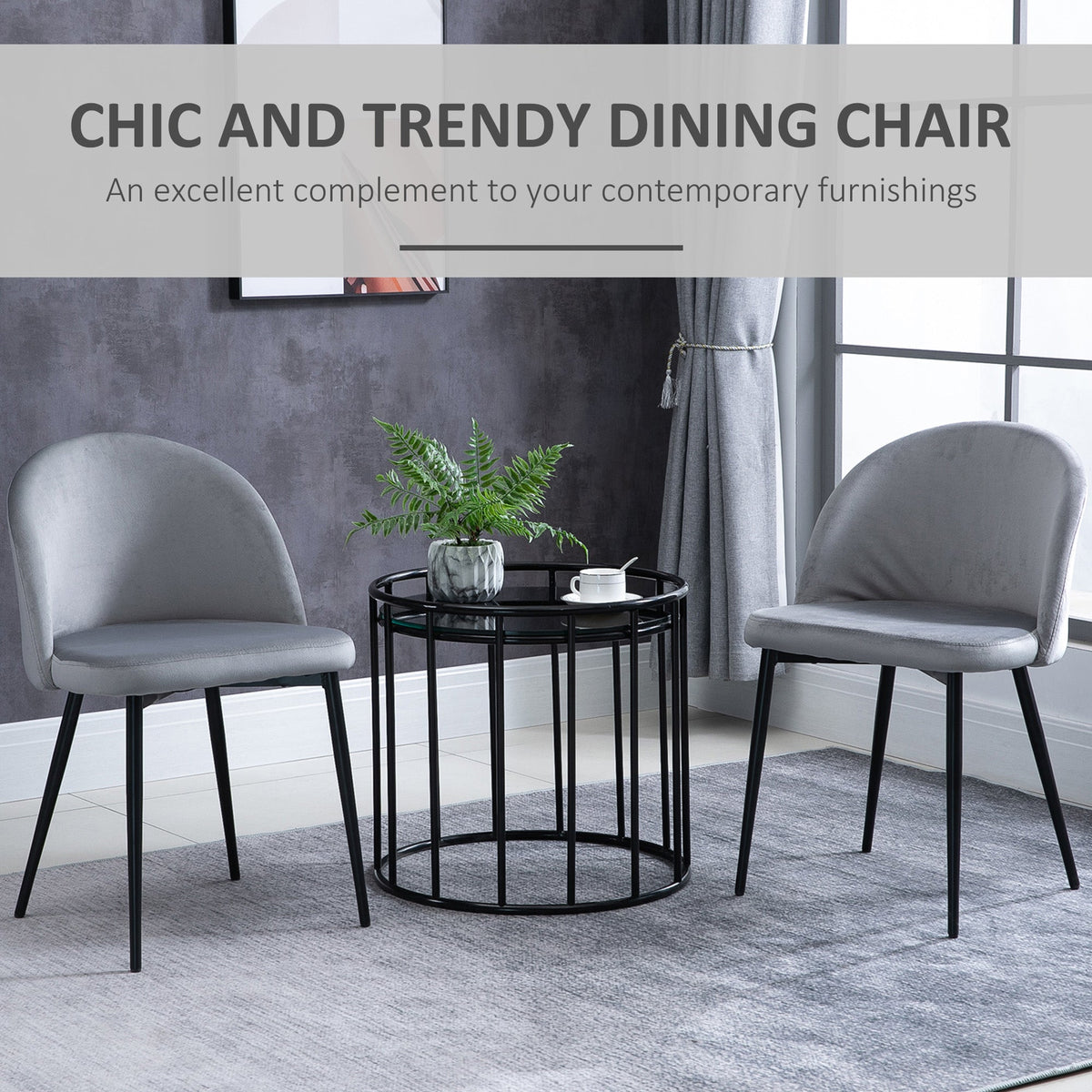 Dylan Set of 2 Mid-Back Velvet-Touch Dining Chairs-Grey