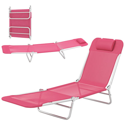 Folding Outdoor Lounge Chair Set of 2, Reclining Tanning Chair with 5-Position Adjustable Backrest, Black