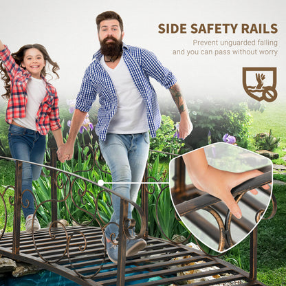 6FT Steel Garden Bridge with Safety Siderails, Decorative Arc Landscaping Bridge for Backyard Creek Stream Pond, Black
