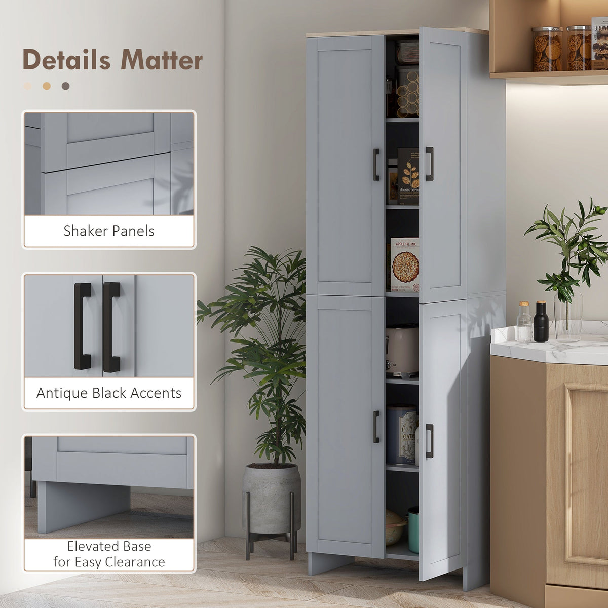 67" 4-Door Kitchen Pantry Cabinet, Freestanding Storage Cabinet Cupboard with Adjustable Shelves, Black