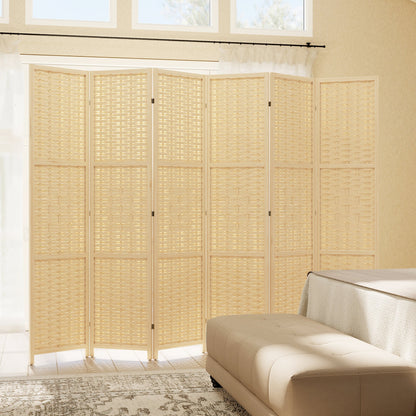 4-Panel Room Divider, 5.6 FT Bamboo Freestanding Folding Privacy Screen for Indoor Bedroom Office, Natural Wood