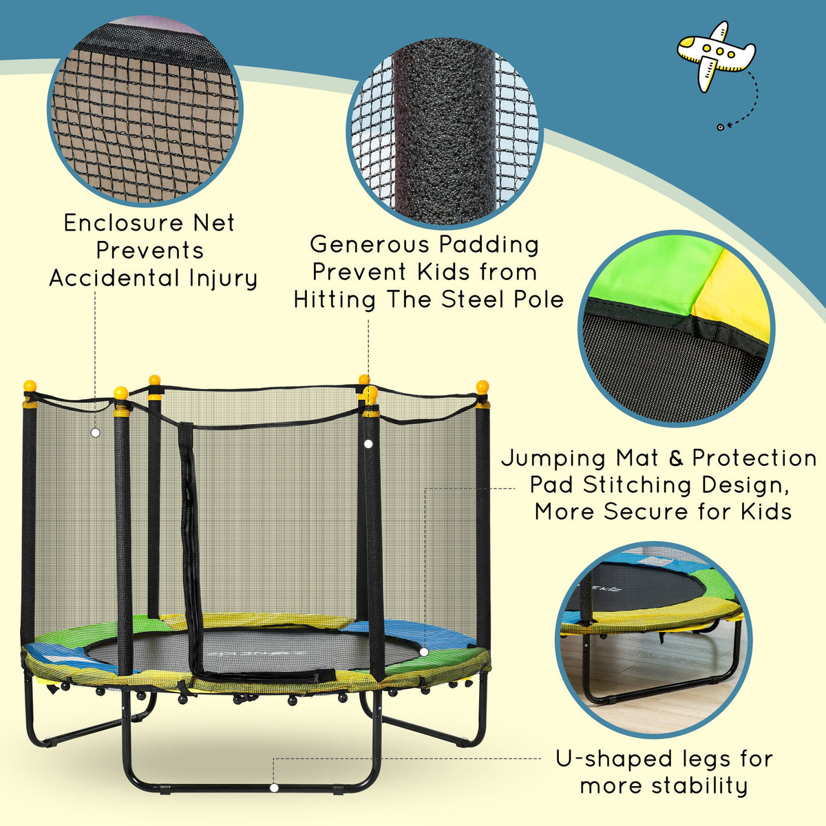 4.6FT Trampoline for Kids with Enclosure Net for Ages 3-6, Indoor Outdoor Use, Black