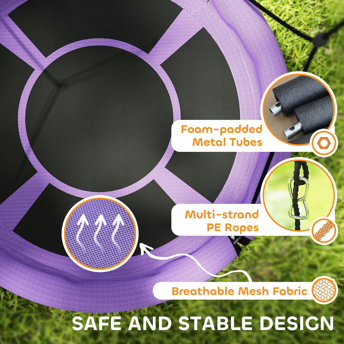 100cm Diameter Nest Seat for Kids with Height Adjustable Hanging Ropes for Outdoor, Playground, Garden, Green