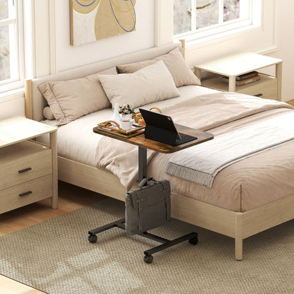 Height Adjustable Standing Desk, Pneumatic Sit Stand Desk with Wheels and Headphone Hook, Grey Wood Grain