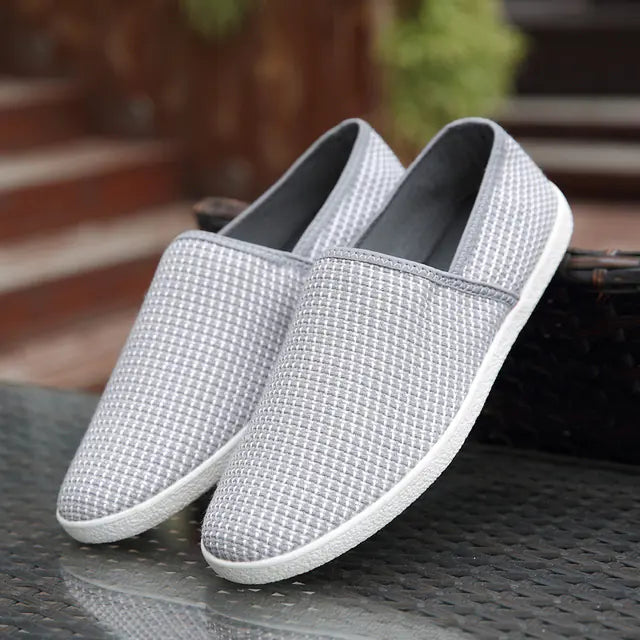 Breathable Casual Men's White Canvas Slip-On Loafers