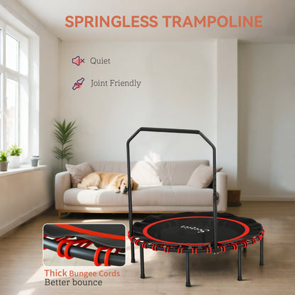 48" Foldable Rebounder Trampoline, Mini Trampoline Indoor with Adjustable Handle, Quiet and Safe Bungee Rebounder