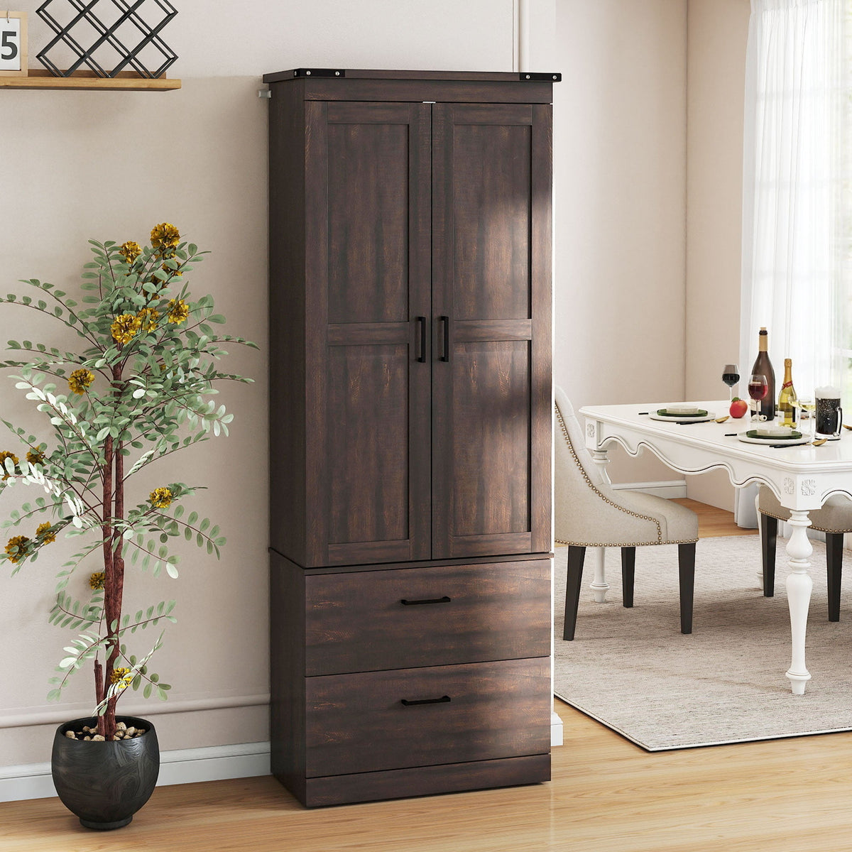 67" Tall Kitchen Pantry Storage Cabinet, Kitchen Pantry Cabinet with Doors, Drawers and Adjustable Shelves, Black