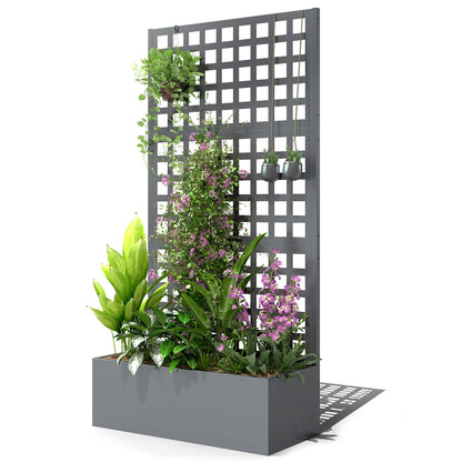Galvanized Raised Garden Bed Planter Box with Trellis for Climbing Plants, Vegetable, Vines, 35" x 16" x 70", Black
