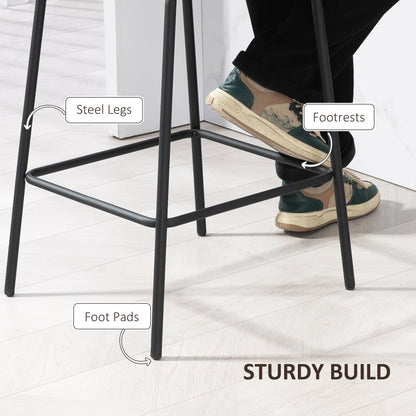 Bar Stools Set of 2, Upholstered Counter Height Bar Chairs, Kitchen Stools with Steel Legs