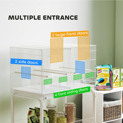 18" H Bird Cage, Large Parakeet Cage for Budgie, Lovebird, Canary, Finches with Divider, Black