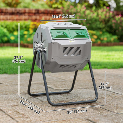 43 Gallon (160L) Tumbling Compost Bin Outdoor Dual Chamber 360° Rotating Composter with Sliding Doors, Solid Steel Frame and Gloves, Black
