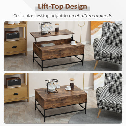 Reese Lift Top Coffee Table with Hidden Storage Compartment-Rustic Brown