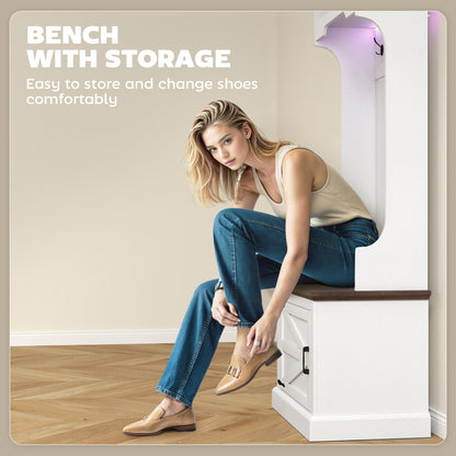 3-in-1 Hall Tree with Bench, Coat Rack with Shoe Storage, Distressed Black