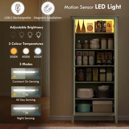 69.5" Tall Kitchen Pantry Storage Cabinet with Motion Sensor LED Light, Modern Kitchen Pantry Cabinet, Green
