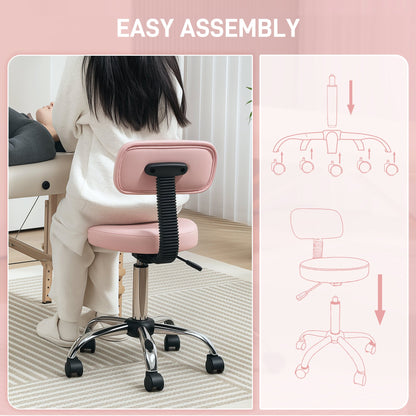 Adjustable Rolling Stool with Removable Backrest, Faux Leather Swivel Stool Chair for Salon Spa, Bar, Massage, Black