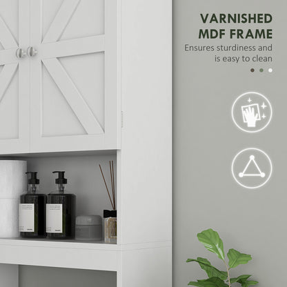 Over The Toilet Cabinet, Modern Bathroom Above Toilet Storage with Barn Doors and Open Shelf, Black